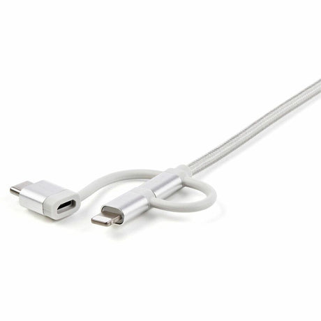 StarTech.com 6ft (1.8m) USB Multi-Charging Cable, USB-A to Lightning/USB-C/Micro-USB, Apple MFi Certified, Braided Nylon Jacket; USB 3-in-1 Charger Cable/Cord — LTCUB6GR