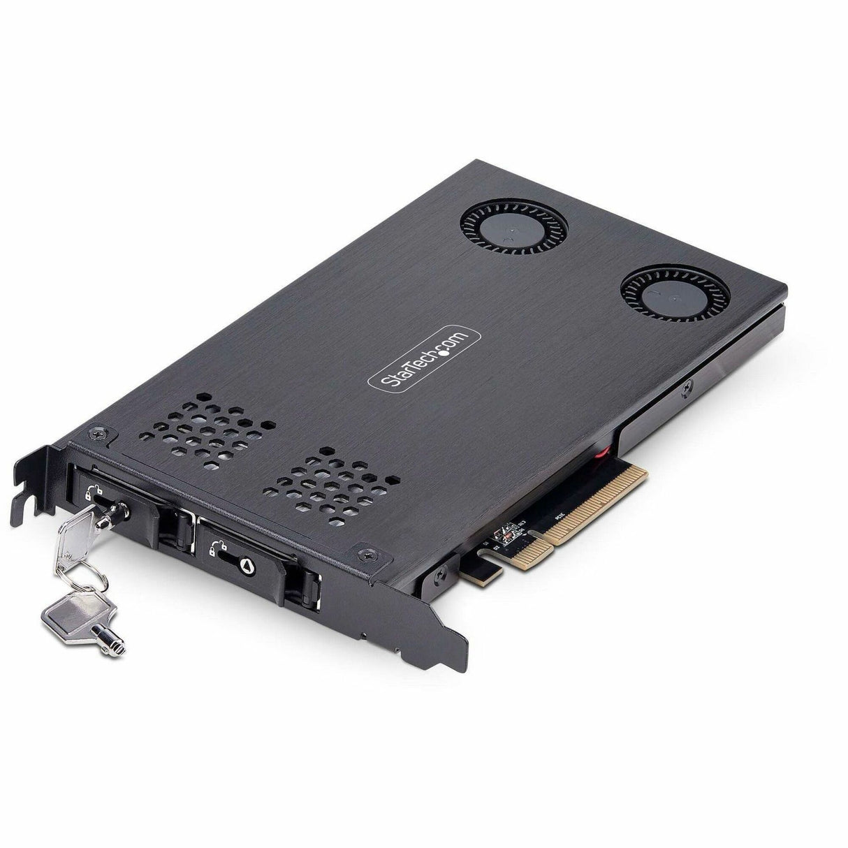 StarTech.com Dual-Bay M.2 NVMe SSD to PCIe x8 Removable Mobile Rack; Bifurcation Required; Tool-less Installation, PCIe Hot-Swap Drive Bay — 2M2-REMOVABLE-PCIE