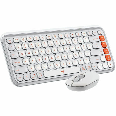 Logitech POP ICON COMBO, Bluetooth Keyboard and Mouse Combo, Comfortable Typing, Programmable Keys and Buttons, Quiet Clicks (Off-white & Orange) — 920-013104