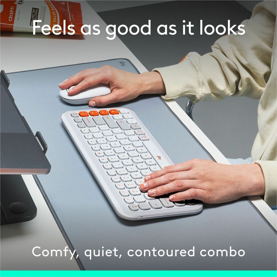 Logitech POP ICON COMBO, Bluetooth Keyboard and Mouse Combo, Comfortable Typing, Programmable Keys and Buttons, Quiet Clicks (Off-white & Orange) — 920-013104