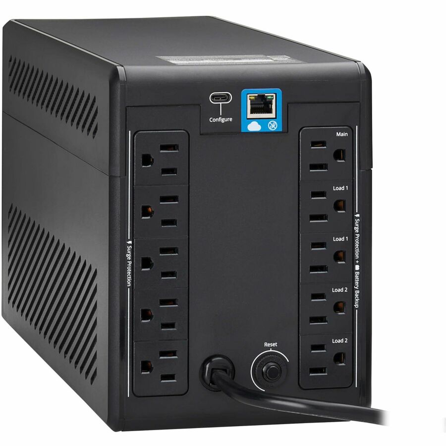 Eaton Tripp Lite Series 750VA 500W 120V Line-Interactive Cloud-Connected UPS with Remote Monitoring - 10 NEMA 5-15R Outlets (5 Surge + 5 Surge and Battery Backup), LCD, 5-15P Plug, Tower — SMART750LCDTNC