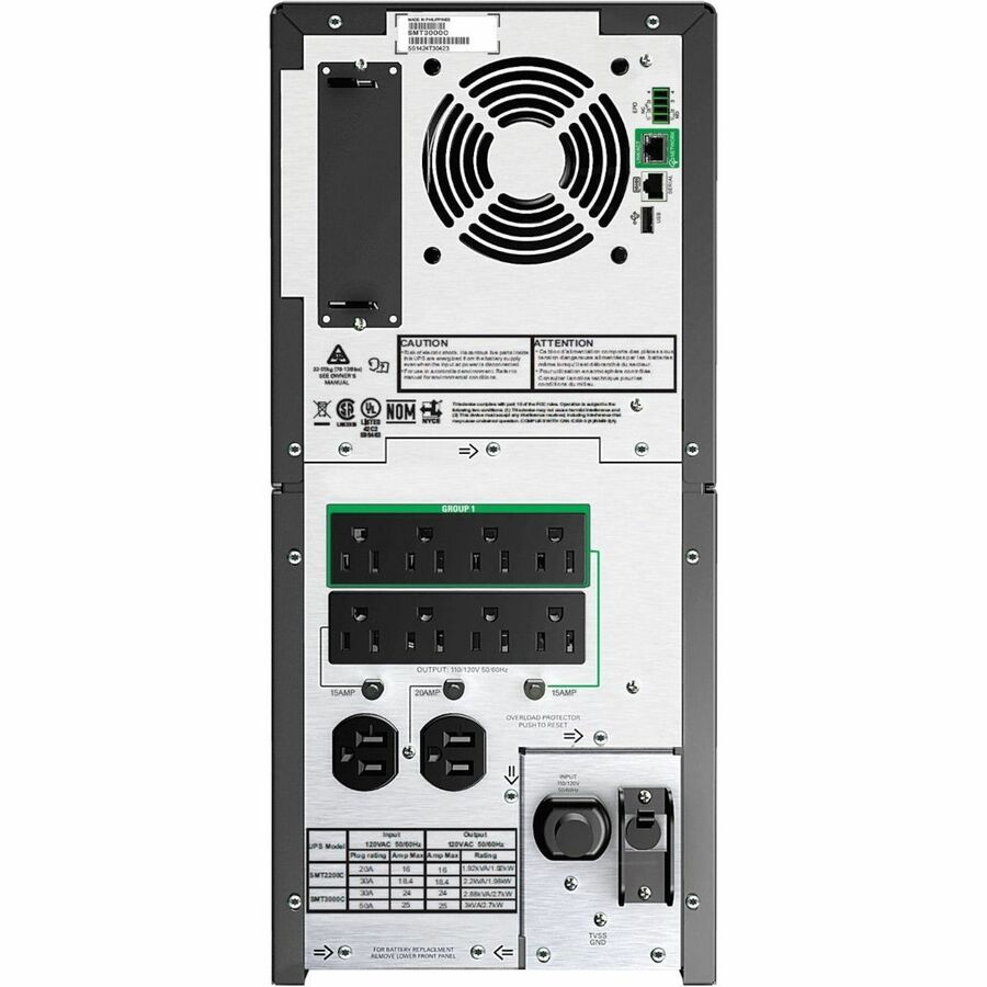 APC Smart-UPS, Line Interactive, 3kVA, Tower, 120V, 8 NEMA 5-15R+2 NEMA 5-20R outlets, SmartConnect Port+SmartSlot, AVR, LCD [TAA] — SMT3000CUS