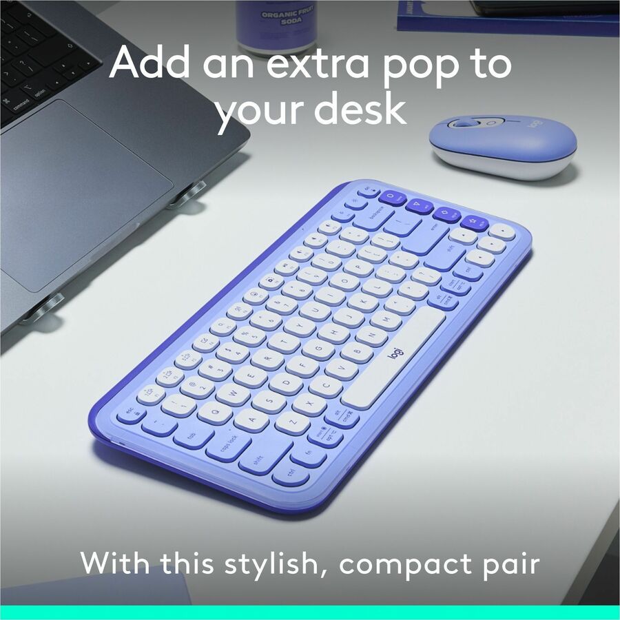 Logitech POP ICON COMBO, Bluetooth Keyboard and Mouse Combo, Comfortable Typing, Programmable Keys and Buttons, Quiet Clicks (Lilac & Off-white) — 920-013043