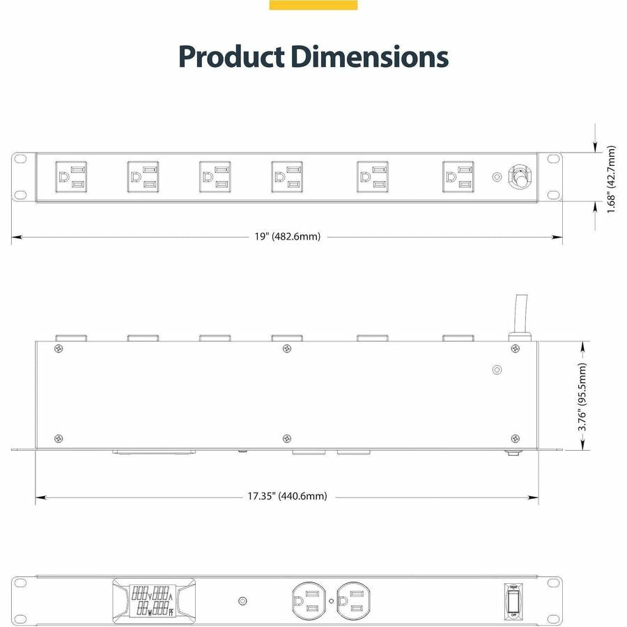 StarTech.com 8-Outlet Horizontal Rack Mount PDU, 1U Server Power Distribution Strip w/Surge Protector, 125V/15A, 8ft/2.4m Power Cord, TAA — 8NM8-RACK-MOUNT-PDU