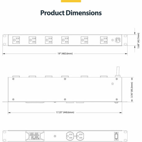 StarTech.com 8-Outlet Horizontal Rack Mount PDU, 1U Server Power Distribution Strip w/Surge Protector, 125V/15A, 8ft/2.4m Power Cord, TAA — 8NM8-RACK-MOUNT-PDU