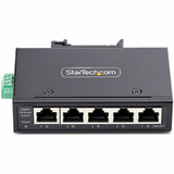 StarTech.com 5-Port Unmanaged Industrial Network Switch, 10/100/1000 Ethernet, DIN Rail/Wall-Mount, IP30 Rated, -40F-167F, 9~60V DC, TAA — I51G-ETHERNET-SWITCH