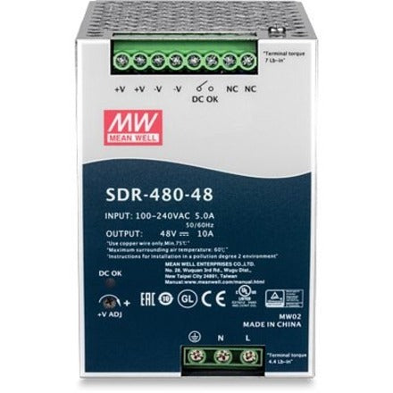 TRENDnet 480W, 48V DC, 10A AC to DC DIN-Rail Power Supply with PFC Function, TI-S48048