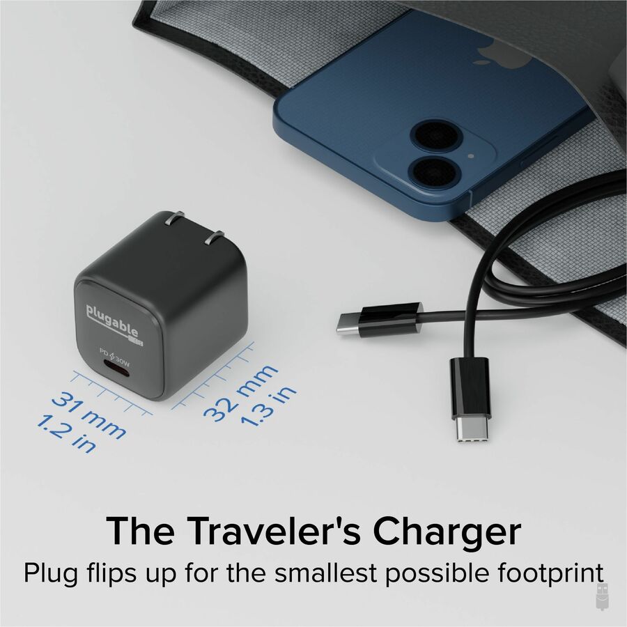 Plugable 30W USB-C GaN Charger - MagSafe-Compatible, Fast Charging for iPhone, iPad, Galaxy & USB-C Devices — PS-30C1B