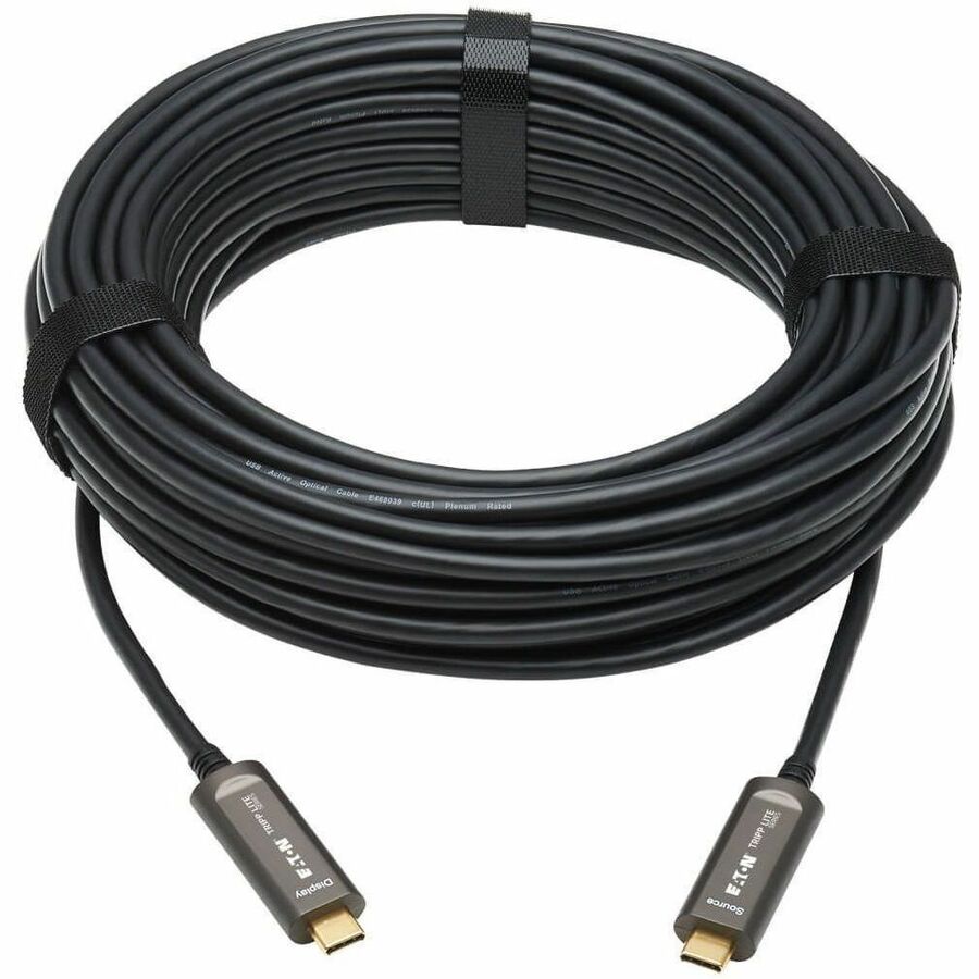 Eaton Tripp Lite Series USB-C to USB-C Plenum-Rated Fiber Active Optical Cable (AOC) - 4K 60 Hz, HDR, 4:4:4, M/M, Black, 15 m (49 ft.), Video-Only — U420F-15M-V