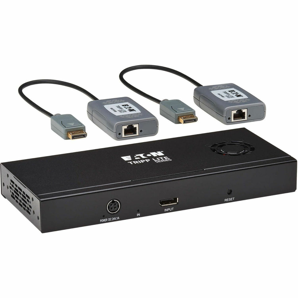 Eaton Tripp Lite Series 2-Port DisplayPort to DisplayPort Splitter/Extender Kit over Cat6, MST Hub, 8K/4K 60 Hz, DP 1.4, Up to 230 ft. (70 m), TAA — B156E-002-8K-K