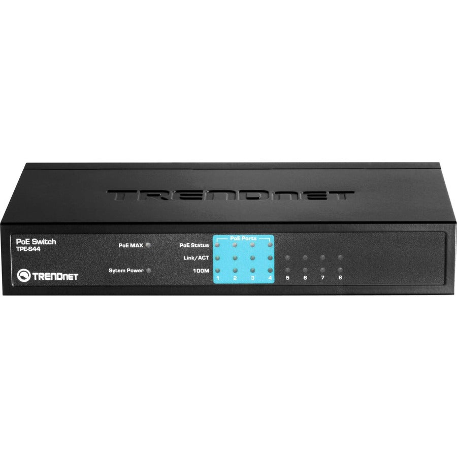 TRENDnet 8-Port 10/100Mbps PoE Switch, 4 x 10/100 Ports, 4 x 10/100 PoE Ports, 30W PoE Power Budget, 1.6 Gbps Switching Capacity, 802.3af, Limited Lifetime Protection, Black, TPE-S44