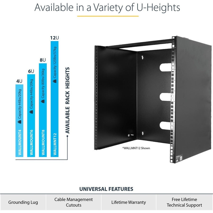 StarTech.com 6U Wall Mount Rack, 14in Deep, 19 inch Wall Mount Network Rack, Wall Mounting Patch Panel Bracket for Switch/IT Equipment — WALLMOUNT6