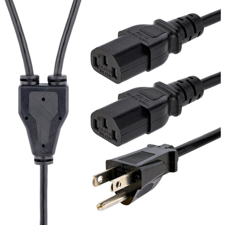 StarTech.com 10ft (3m) Computer Power Y Cord, NEMA 5-15P to C13, 10A 125V, 18AWG, Black Replacement PC Power Cord, TV/Monitor Power Cable — PXT101Y10