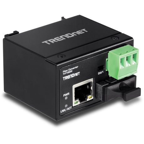 TRENDnet Hardened Industrial 100Base-FX Single-Mode SC Fiber Converter, (30 km, 18.6 Miles), IP40 Rated Housing, TI-F10S30,Lifetime Protection,Black — TI-F10S30