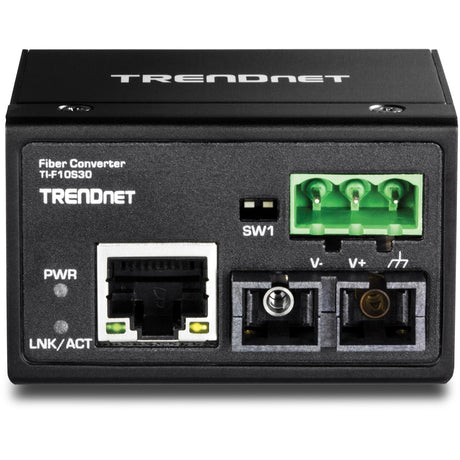 TRENDnet Hardened Industrial 100Base-FX Single-Mode SC Fiber Converter, (30 km, 18.6 Miles), IP40 Rated Housing, TI-F10S30,Lifetime Protection,Black — TI-F10S30