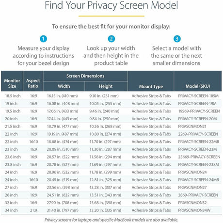 StarTech.com Monitor Privacy Screen for 34 inch Ultrawide Display, 21:9 Widescreen Computer Screen Security Filter, Blue Light Reducing — PRIVSCNMON34W