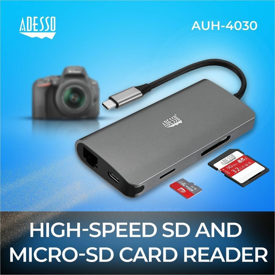Adesso 8-in-1 USB-C Multi-Port Docking Station (TAA Compliant) — AUH-4030