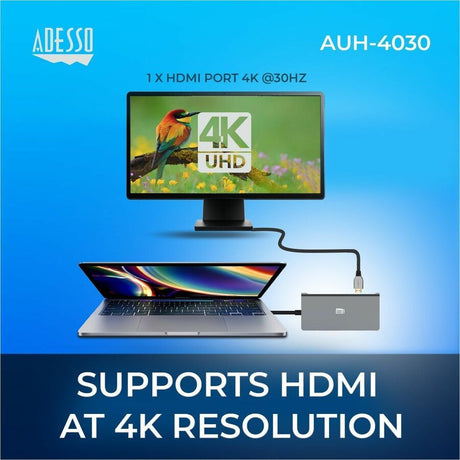 Adesso 8-in-1 USB-C Multi-Port Docking Station (TAA Compliant) — AUH-4030