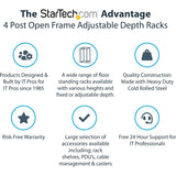 StarTech.com 4-Post 15U Mobile Open Frame Server Rack, 19" Network Rack with Casters, Rolling Rack for Computer/AV/Data/IT Equipment — 4POSTRACK15U
