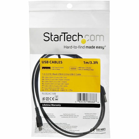 StarTech.com 1m USB C Charging Cable - Durable Fast Charge & Sync USB 2.0 Type C to C Charger Cord - TPE Jacket Aramid Fiber M/M 60W Black — RUSB2CC1MB