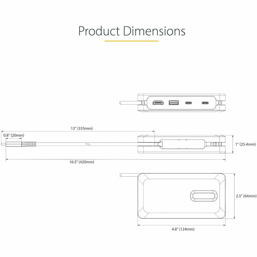StarTech.com USB-C Multiport Adapter, 4K 60Hz HDMI (HDR), USB 3.2 Gen 2 10Gbps Hub (2xUSB-C/1xUSB-A), 100W PD Pass-Through, GbE, Mini Dock — DKT31CH2CPD3