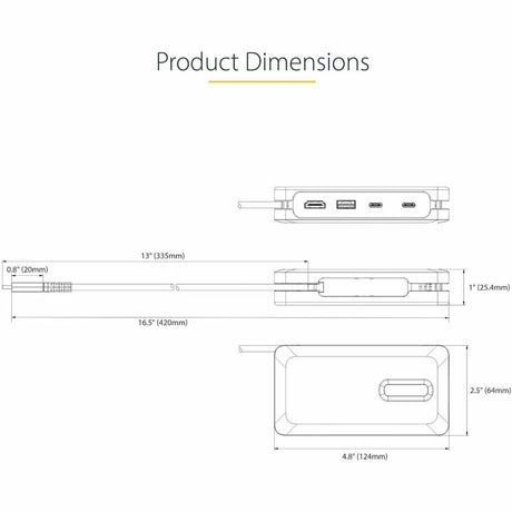 StarTech.com USB-C Multiport Adapter, 4K 60Hz HDMI (HDR), USB 3.2 Gen 2 10Gbps Hub (2xUSB-C/1xUSB-A), 100W PD Pass-Through, GbE, Mini Dock — DKT31CH2CPD3
