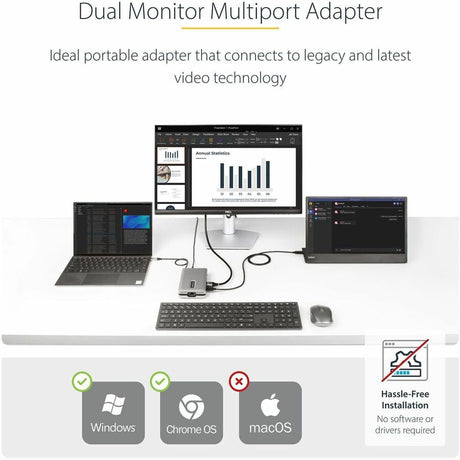StarTech.com USB-C Multiport Adapter w/USB-C DP Alt Mode Video/4K HDMI/VGA, USB-C Dual Monitor Docking Station, Type C Mini Dock/MST Hub — DKM31C3HVCPD
