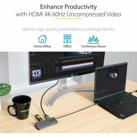StarTech.com USB C Multiport Adapter, 4K 60Hz HDMI HDR10 Video, 3 Port 5Gbps USB 3.2 Hub, 100W PD PassThrough, GbE, Mini Travel Dock — 127B-USBC-MULTIPORT