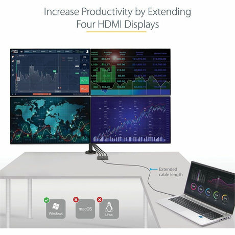 StarTech.com USB 3.0 to Quad HDMI Adapter, USB to 4x HDMI Monitor Converter for Windows (no support for macOS/ChromeOS/Linux) - TAA — USB32HD4