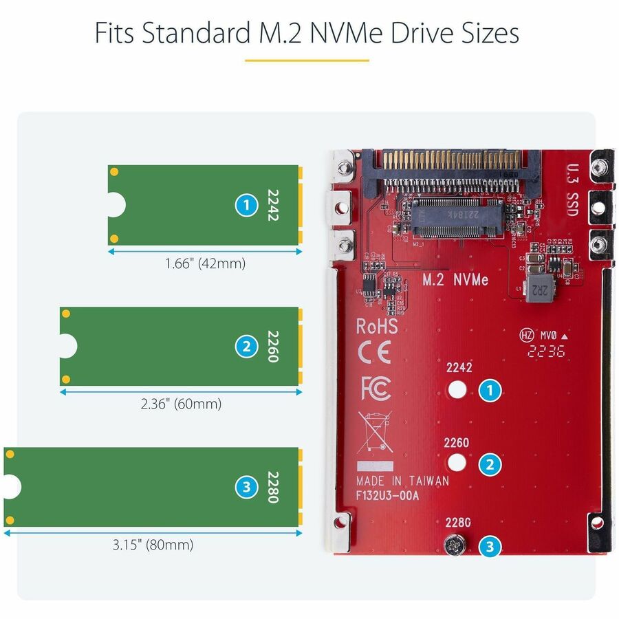 StarTech.com M.2 to U.3 Adapter, For M.2 NVMe SSDs, PCIe M.2 Drive to 2.5inch U.3 (SFF-TA-1001) Host Adapter/Converter, TAA Compliant — 1M25-U3-M2-ADAPTER