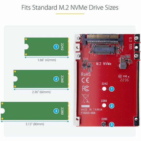 StarTech.com M.2 to U.3 Adapter, For M.2 NVMe SSDs, PCIe M.2 Drive to 2.5inch U.3 (SFF-TA-1001) Host Adapter/Converter, TAA Compliant — 1M25-U3-M2-ADAPTER