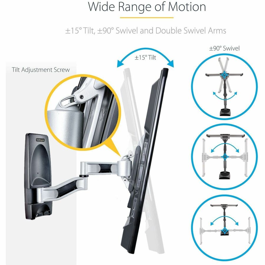StarTech.com Articulating TV Wall Mount, VESA Wall Mount TV Bracket for 65 inch/99lb/Curved TVs, Corner Adjustable Low Profile Wall Mount — TV-WALL-MOUNT-65FS