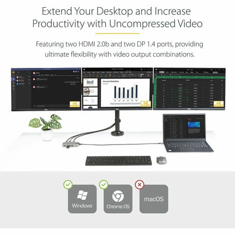 StarTech.com USB-C Triple-Monitor Multiport Adapter, HDMI & DisplayPort, 3x 10Gbps USB Hub, PD Pass-Through, GbE, Travel Docking Station — 117B-USBC-MULTIPORT