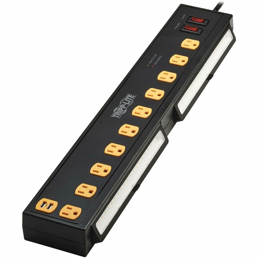 Eaton Tripp Lite Series Protect It! 10-Outlet Surge Protector with Swivel Light Bars - 5-15R Outlets, 2 USB Ports, 6 ft. (1.8 m) Cord, 1350 Joules, Black — TLP1006USB