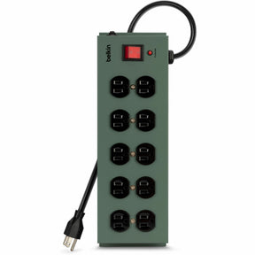 Belkin 10-Outlet Metal Surge Protector - 15ft Cord - Straight Plug - 885J - On-Off Switch - Green (5-pack) — F9D1000-155PK