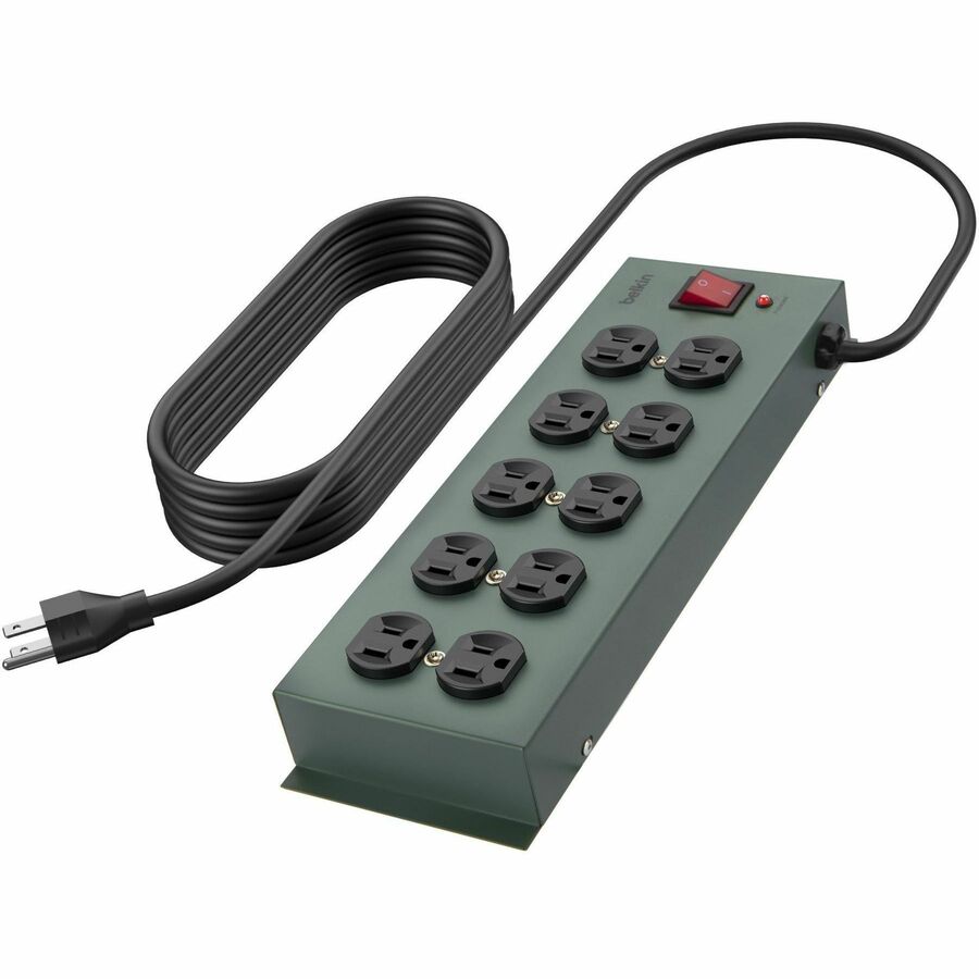 Belkin 10-Outlet Metal Surge Protector - 15ft Cord - Straight Plug - 885J - On-Off Switch - Green (5-pack) — F9D1000-155PK