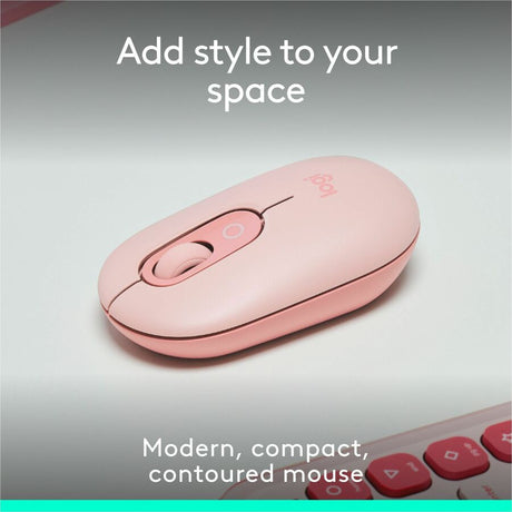 Logitech POP Mouse, Compact and Portable Wireless Bluetooth Mouse With Programmable Buttons and Quiet Clicks, Easy-Switch Between up to 3 Devices, Rose — 910-007409