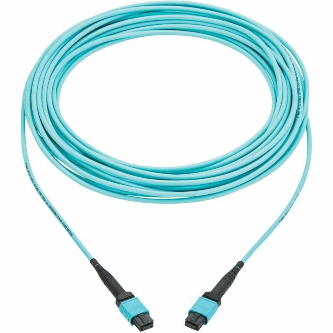 Eaton Tripp Lite Series 100G Multimode 50/125 OM4 Fiber Optic Cable (12F MPO/MPO-PC F/F), Type-B Polarity, OFNP, Aqua, 10 m (32.8 ft.), TAA — N845B-10M-12TAA