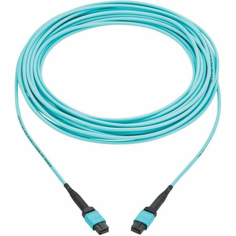 Eaton Tripp Lite Series 100G Multimode 50/125 OM4 Fiber Optic Cable (12F MPO/MPO-PC F/F), Type-B Polarity, OFNP, Aqua, 10 m (32.8 ft.), TAA — N845B-10M-12TAA