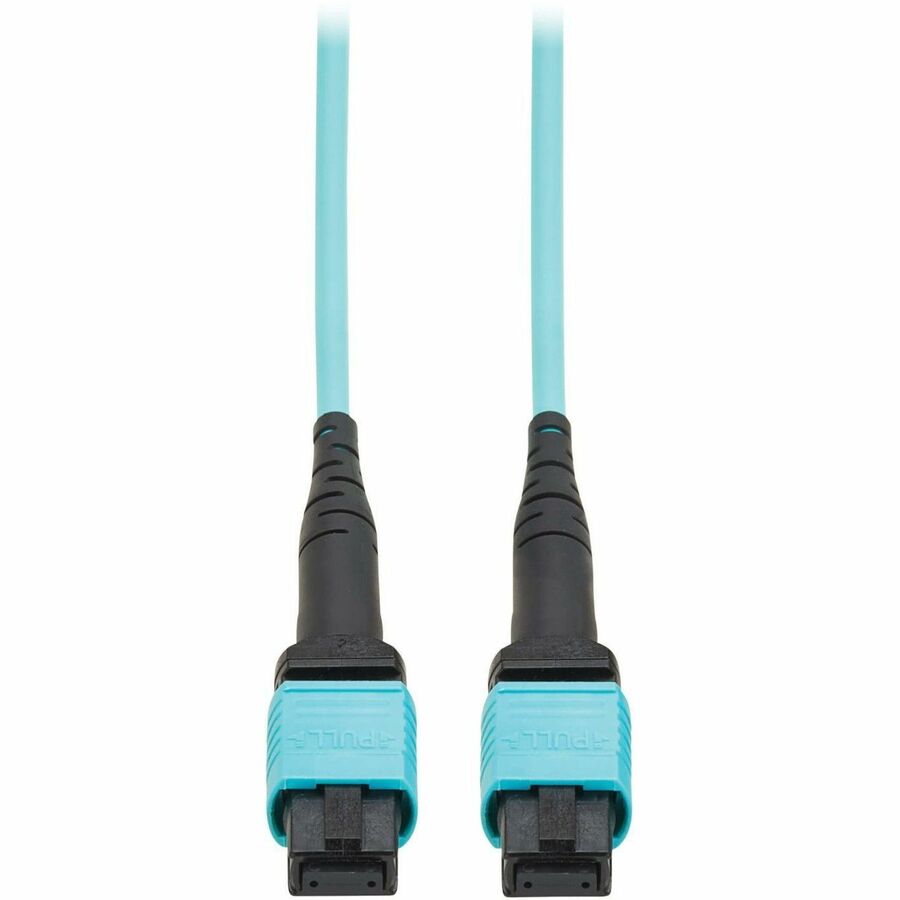 Eaton Tripp Lite Series 100G Multimode 50/125 OM4 Fiber Optic Cable (12F MPO/MPO-PC F/F), Type-A Polarity, OFNP, Aqua, 3 m (9.8 ft.), TAA — N845A-03M-12TAA