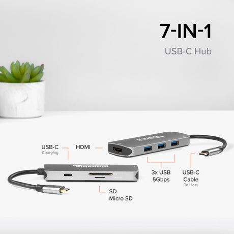 Plugable USB C Hub Multiport Adapter, 7-in-1 Hub Compatible with MacBook Pro, Windows, Chromebook, Dell XPS, Thunderbolt 3 and More — USBC-7IN1