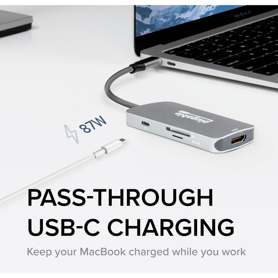 Plugable USB C Hub Multiport Adapter, 7-in-1 Hub Compatible with MacBook Pro, Windows, Chromebook, Dell XPS, Thunderbolt 3 and More — USBC-7IN1