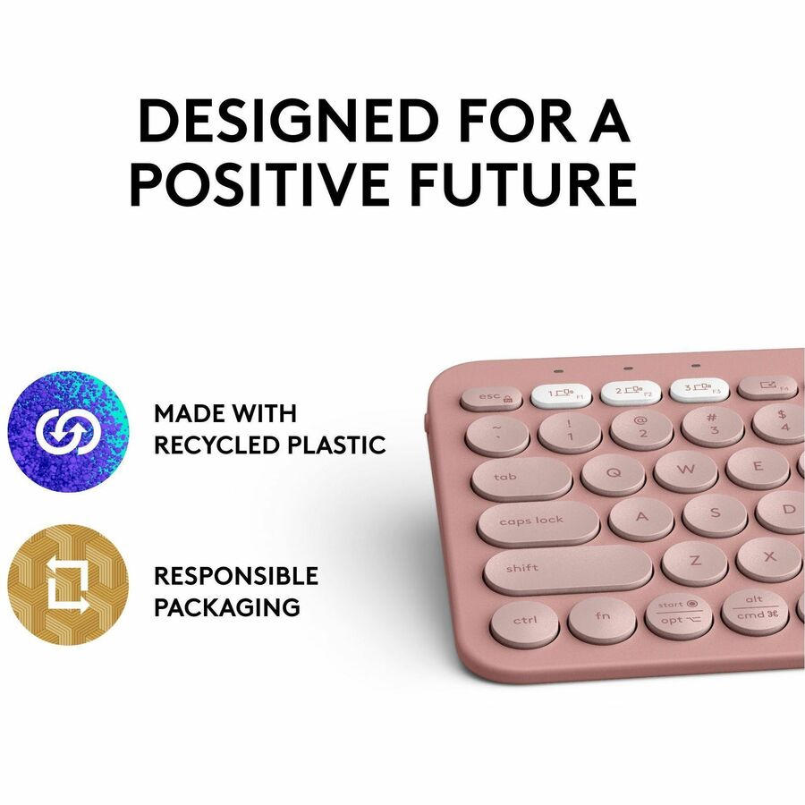 Logitech Pebble Keys 2 K380s, Multi-Device Bluetooth Wireless Keyboard with Customizable Shortcuts, Tonal Rose — 920-011777