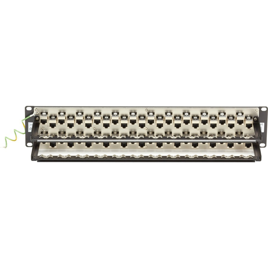 Black Box CAT6A Staggered Feed-Through Patch Panel - 2U, Shielded, 48-Port — C6AFP70S-48