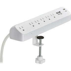 Eaton Tripp Lite Series Protect It! 6-Outlet Surge Protector with USB-A and USB-C Charging Ports - 5-15R Outlets, 900 Joules, Desk Clamp, 6 ft. (1.8 m) Cord, White — TLP66UCLAMP
