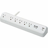 Eaton Tripp Lite Series Protect It! 6-Outlet Surge Protector with USB-A and USB-C Charging Ports - 5-15R Outlets, 900 Joules, Desk Clamp, 6 ft. (1.8 m) Cord, White — TLP66UCLAMP