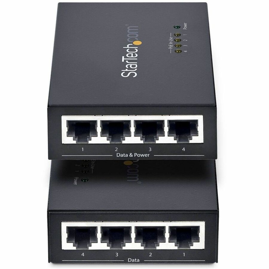 StarTech.com 4-Port Gigabit Midspan, PoE+ Injector, 802.3at & 802.3af, Wall-Mountable Power over Ethernet Midspan, TAA Compliant — POEINJ4G-US