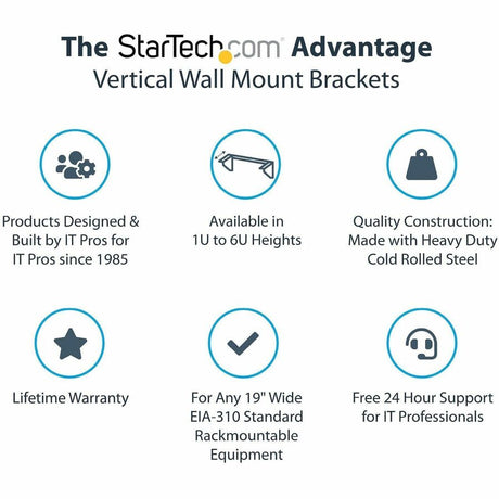 StarTech.com 2U 19in Steel Vertical Wall Mount Equipment Rack Bracket — RK219WALLV