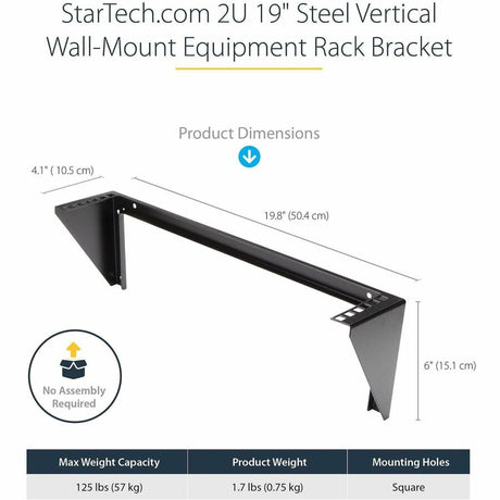StarTech.com 2U 19in Steel Vertical Wall Mount Equipment Rack Bracket — RK219WALLV