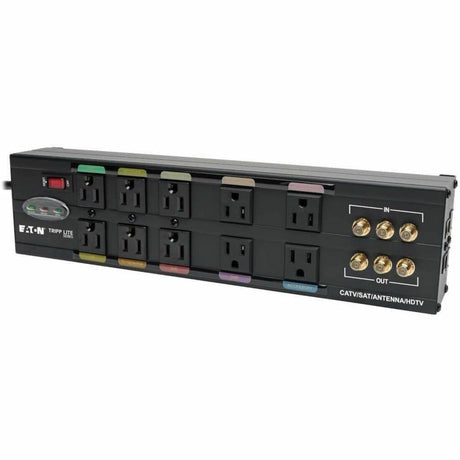 Eaton Tripp Lite Series Isobar 10-Outlet Home/Business Theater Surge Protector, 8 ft. Cord with Right-Angle Plug, 3840 Joules, LEDs, Metal Housing — HT10DBS